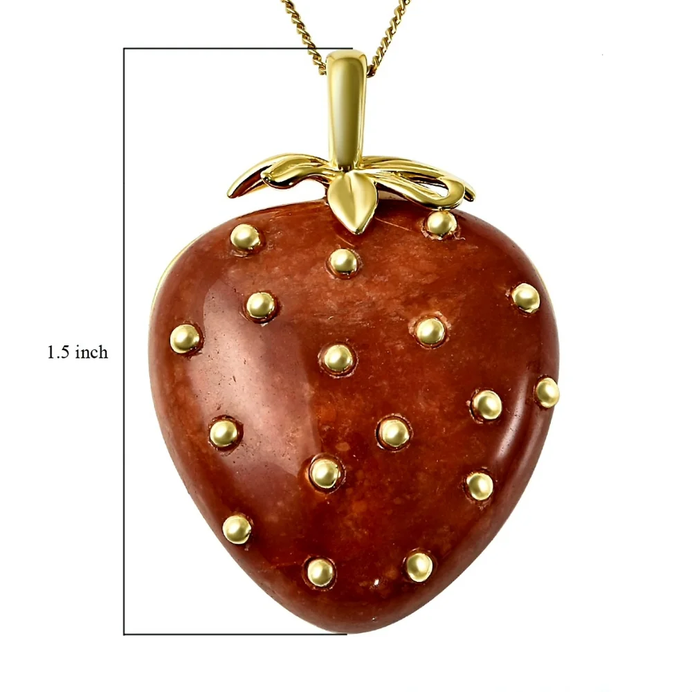 NWT RED JADE STRAWBERRY π PENDANT NECKLACE IN YELLOW GOLD OVER STERLING SILVER - Picture 6 of 6